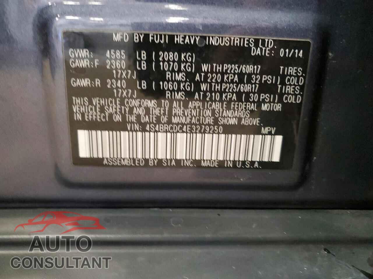 SUBARU OUTBACK 2014 - 4S4BRCDC4E3279250