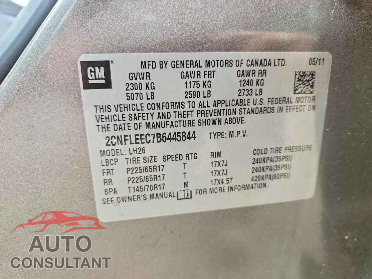 CHEVROLET EQUINOX 2011 - 2CNFLEEC7B6445844