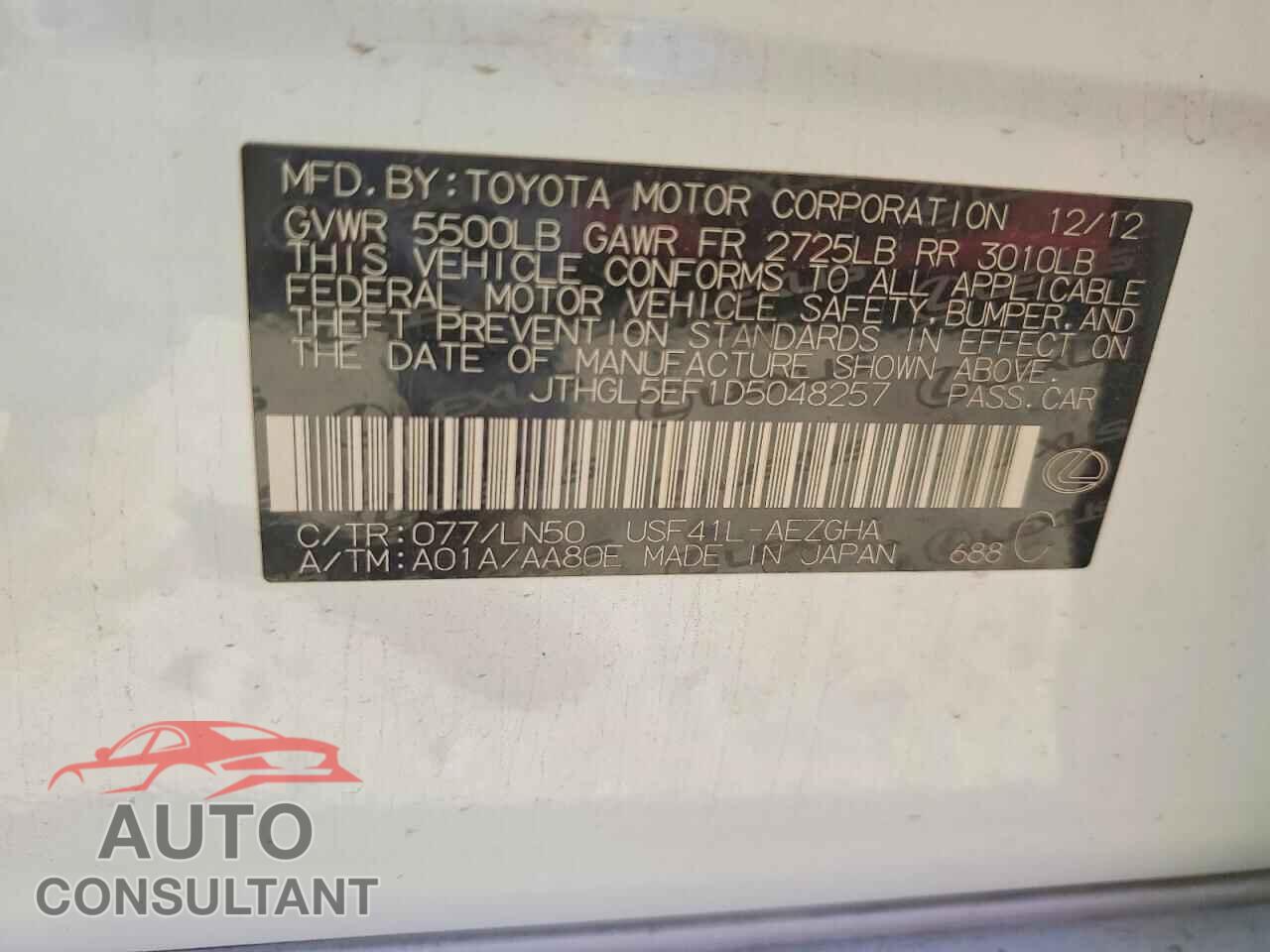LEXUS LS500 2013 - JTHGL5EF1D5048257