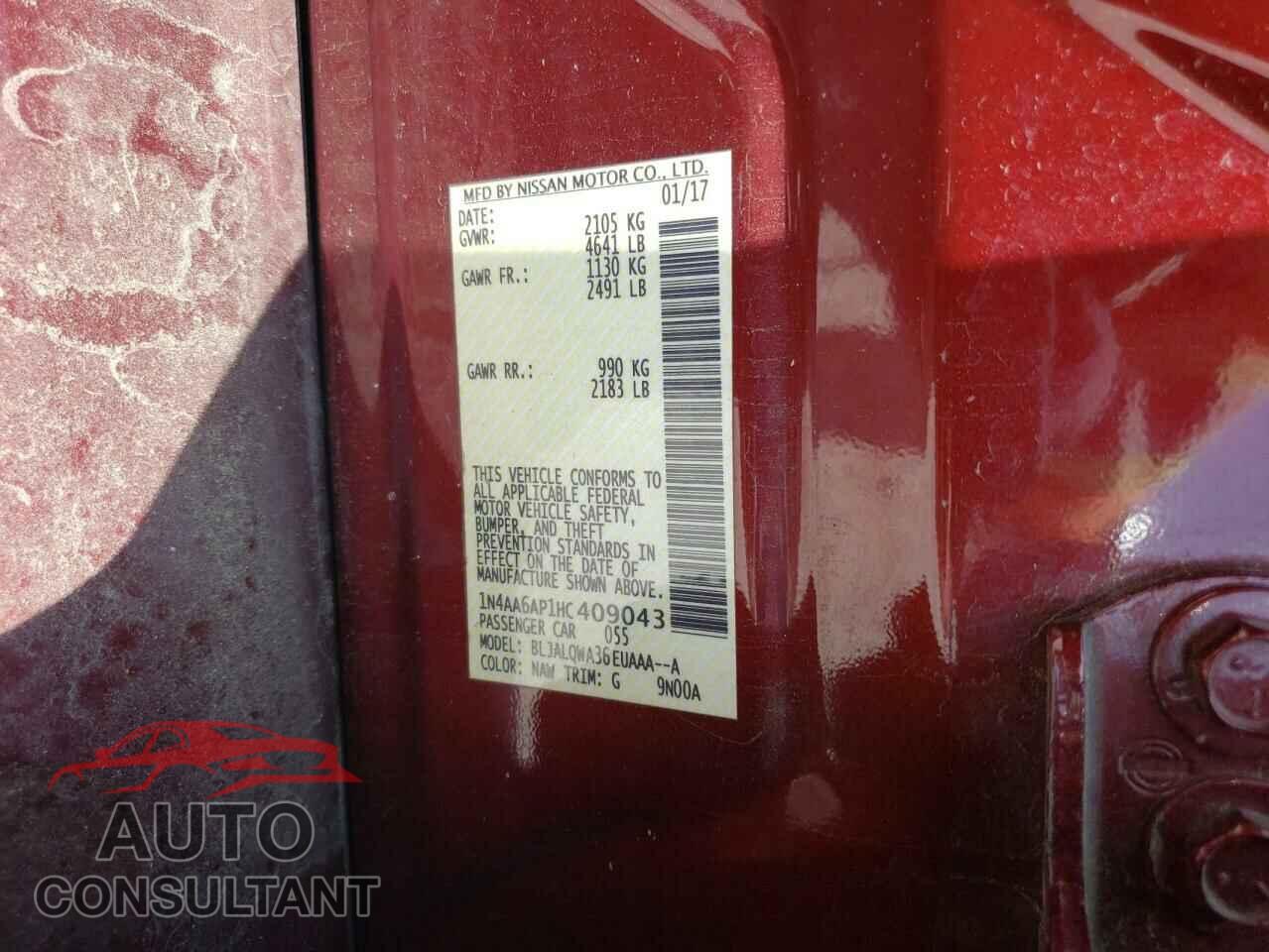 NISSAN MAXIMA 2017 - 1N4AA6AP1HC409043