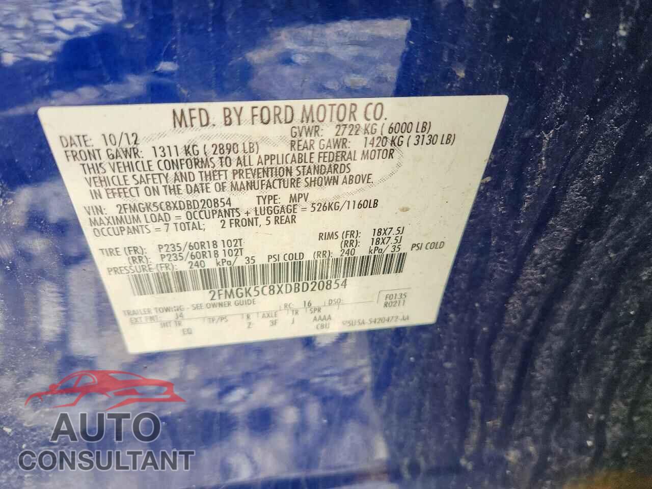FORD FLEX 2013 - 2FMGK5C8XDBD20854