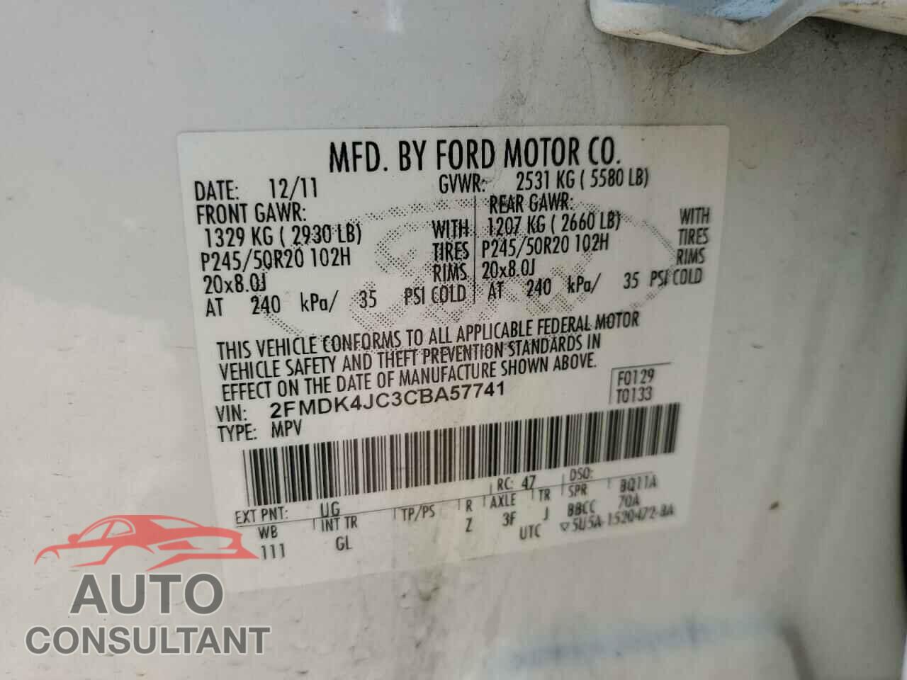 FORD EDGE 2012 - 2FMDK4JC3CBA57741