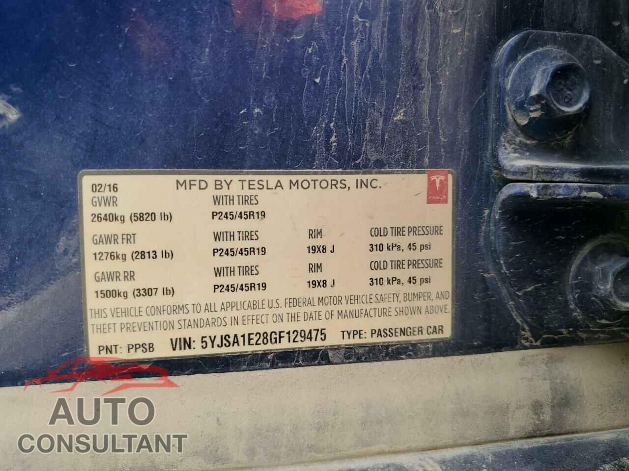 TESLA MODEL S 2016 - 5YJSA1E28GF129475