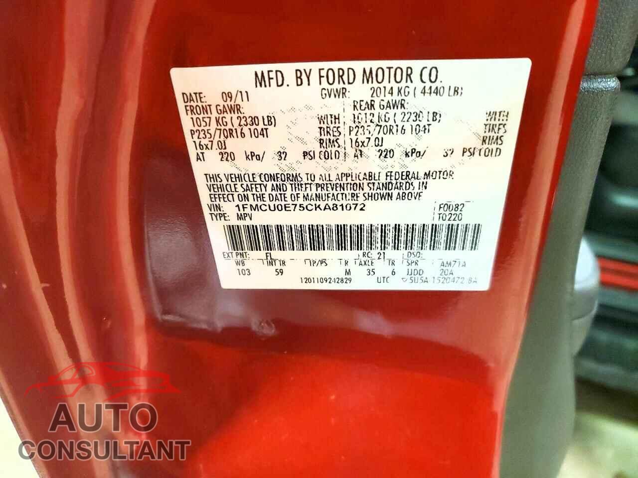FORD ESCAPE 2012 - 1FMCU0E75CKA81072