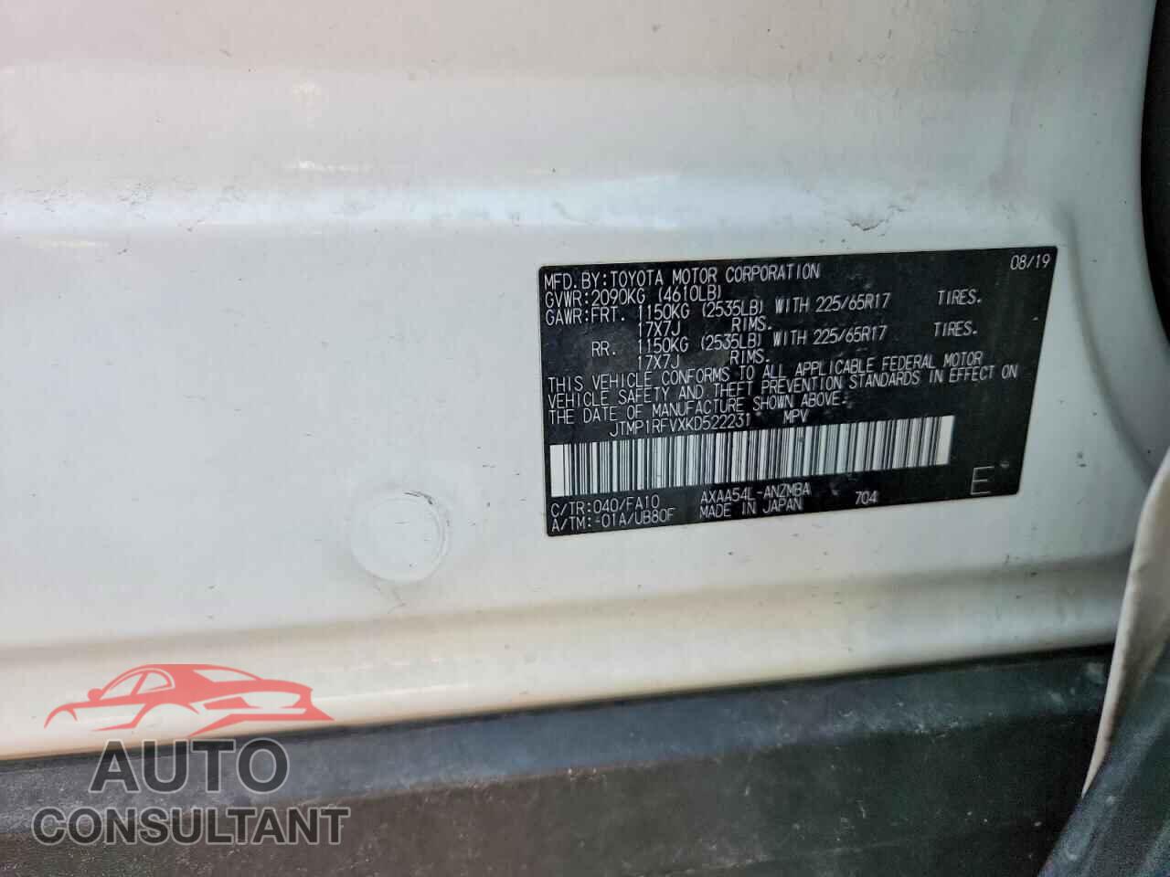 TOYOTA RAV4 2019 - JTMP1RFVXKD522231
