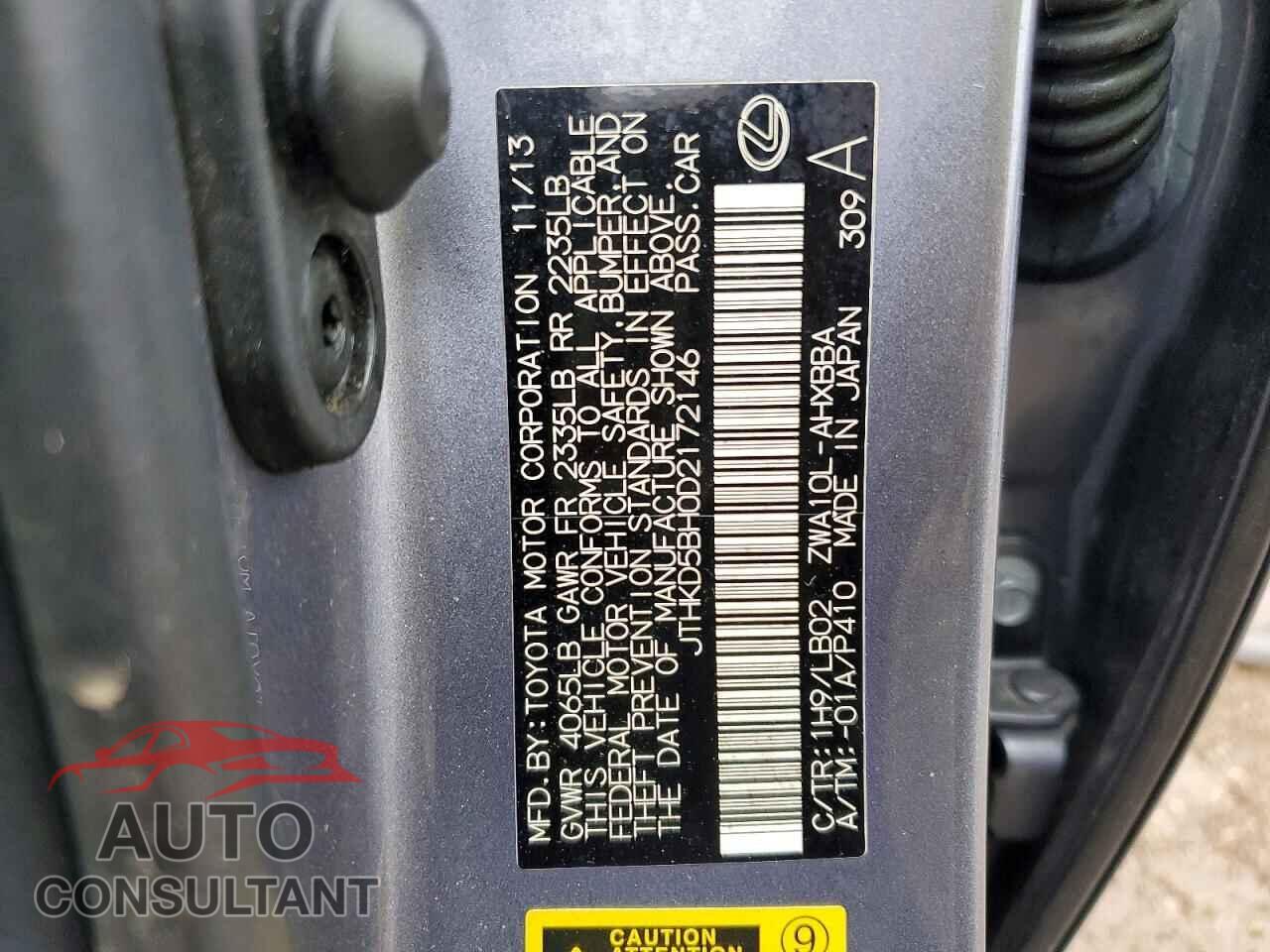 LEXUS CT 200 2013 - JTHKD5BH0D2172146