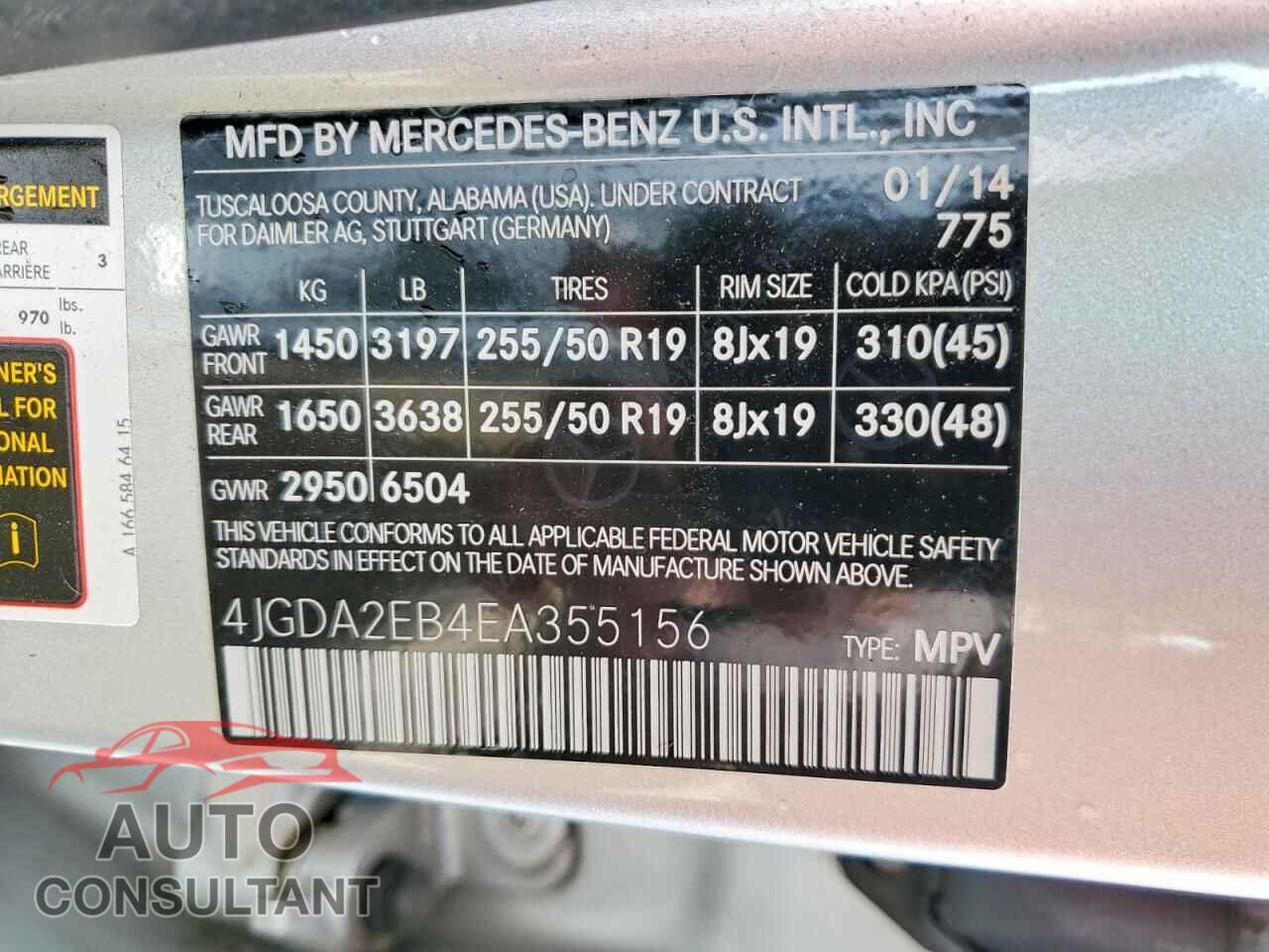MERCEDES-BENZ M-CLASS 2014 - 4JGDA2EB4EA355156