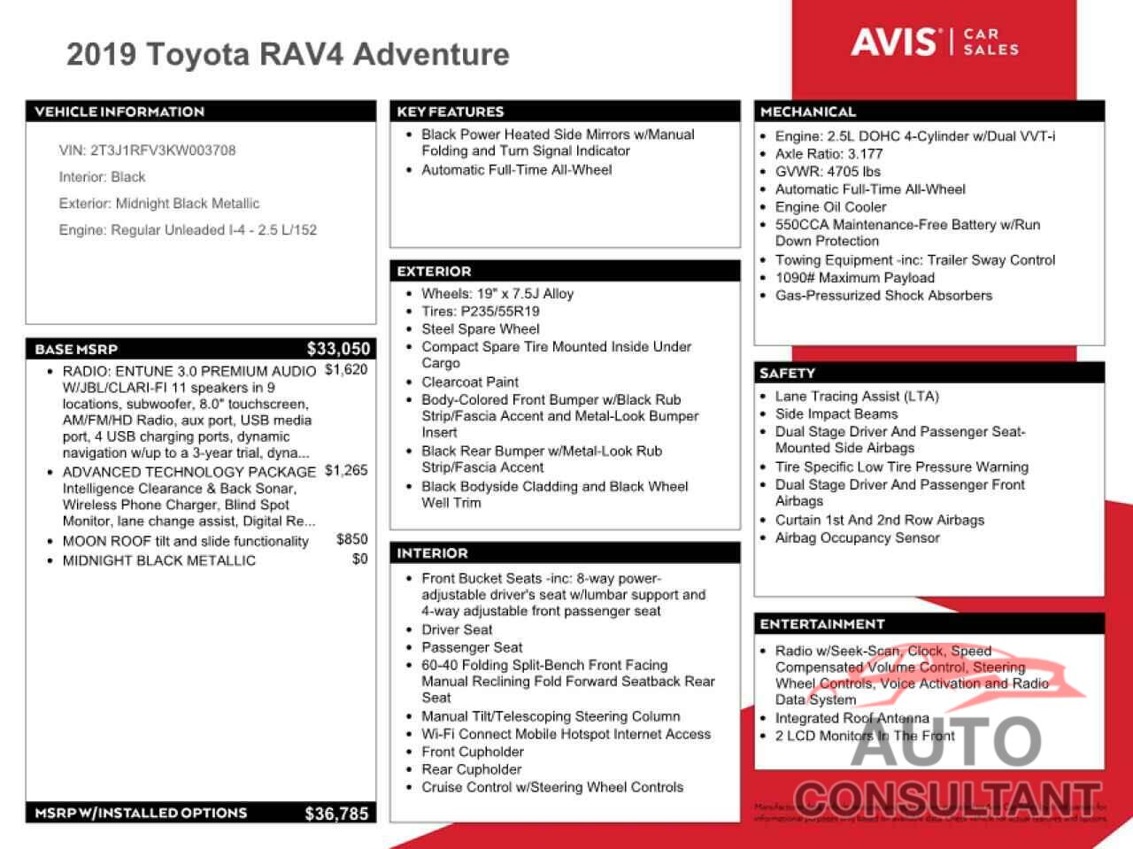 TOYOTA RAV4 2019 - 2T3J1RFV3KW003708