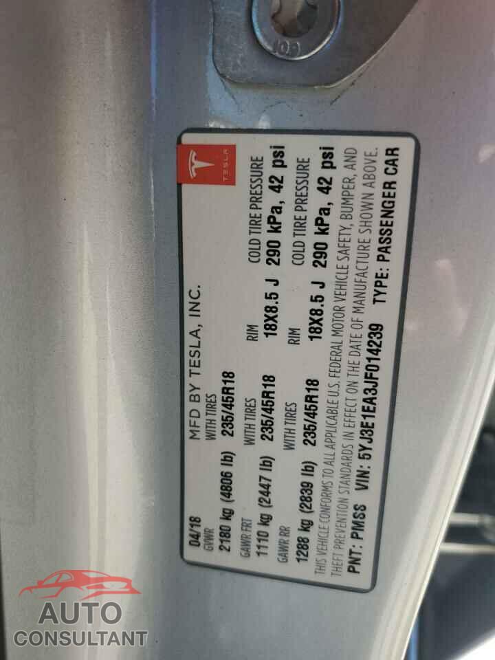TESLA MODEL 3 2018 - 5YJ3E1EA3JF014239