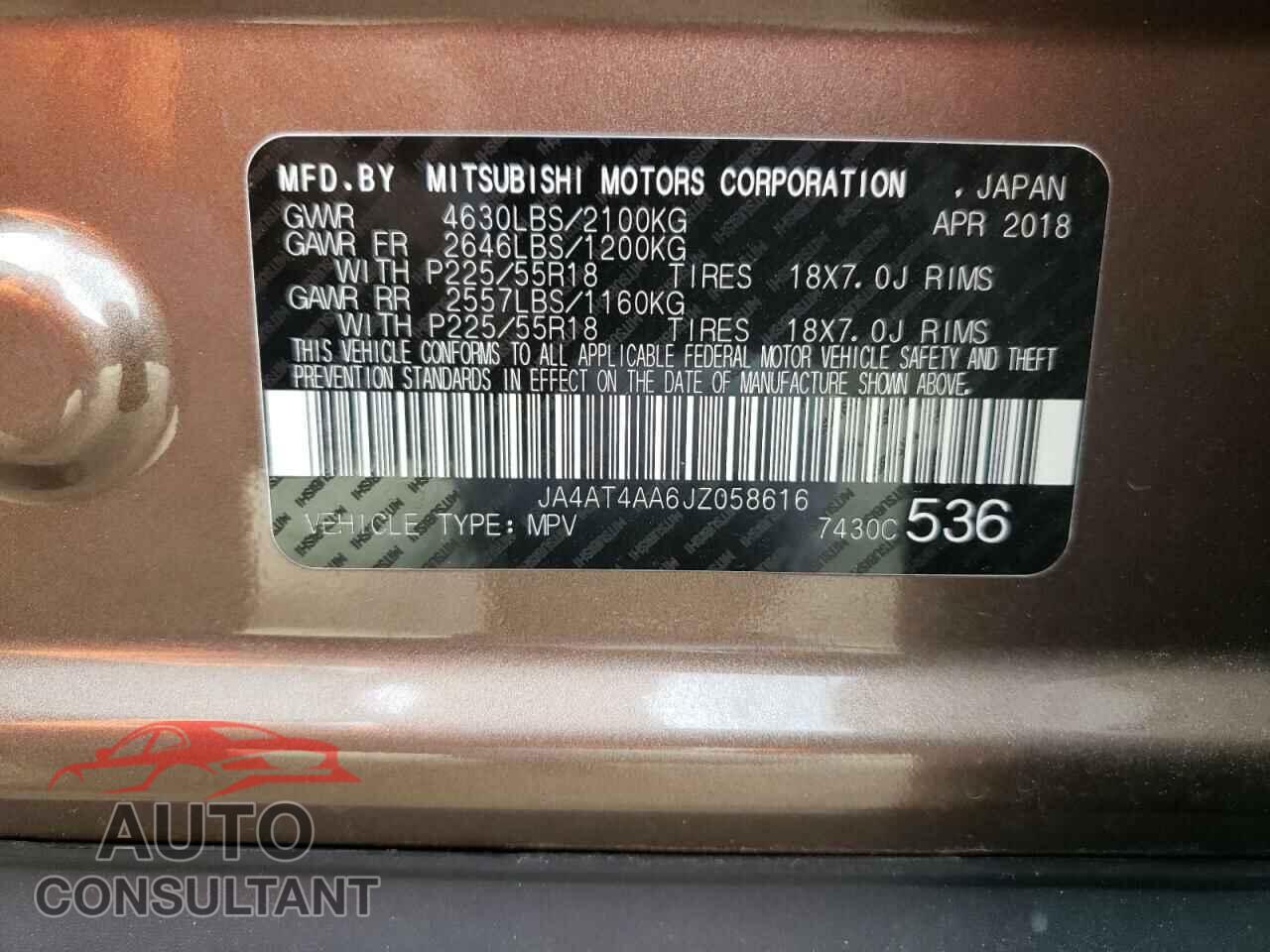 MITSUBISHI ECLIPSE 2018 - JA4AT4AA6JZ058616