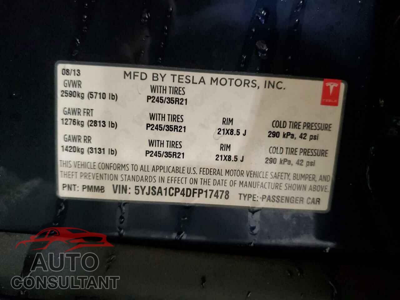 TESLA MODEL S 2013 - 5YJSA1CP4DFP17478