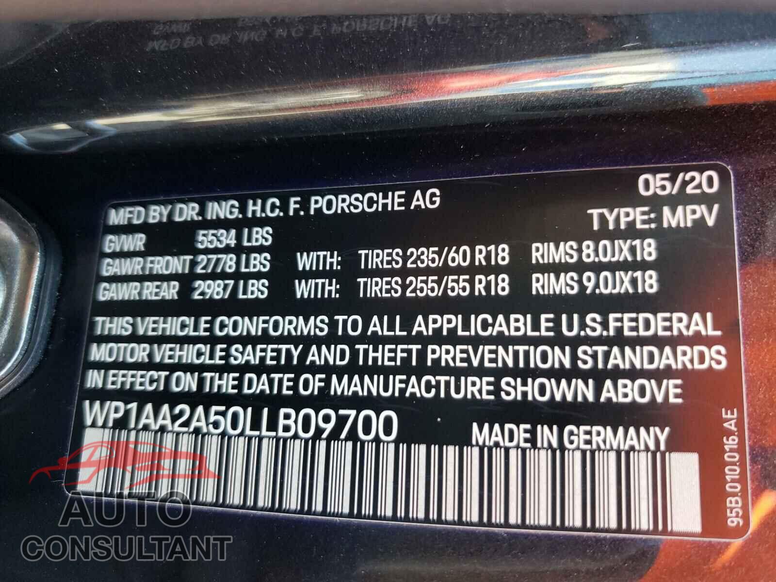 PORSCHE MACAN 2020 - WP1AA2A50LLB09700