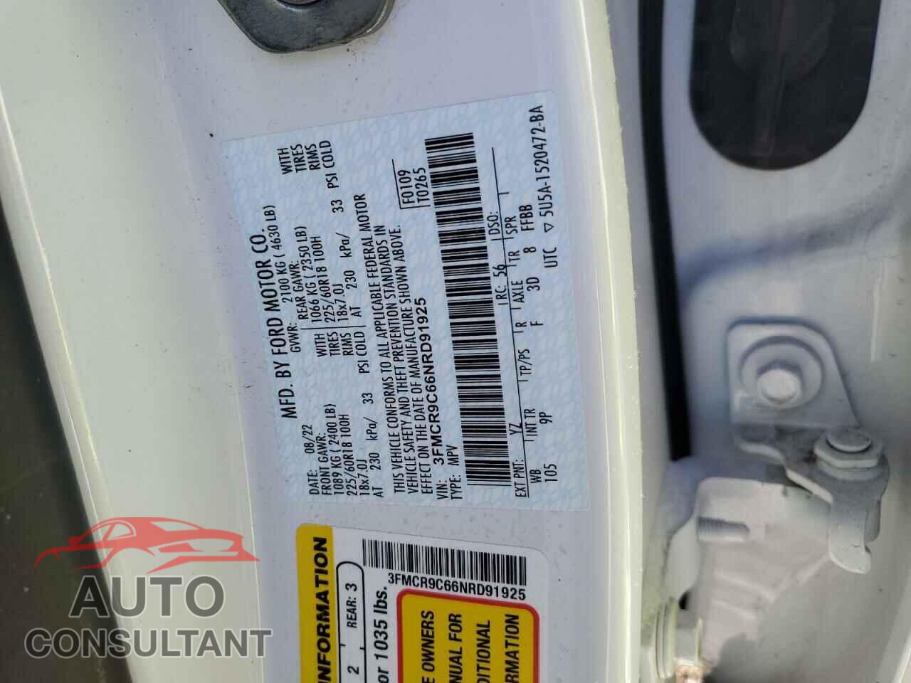 FORD BRONCO 2022 - 3FMCR9C66NRD91925