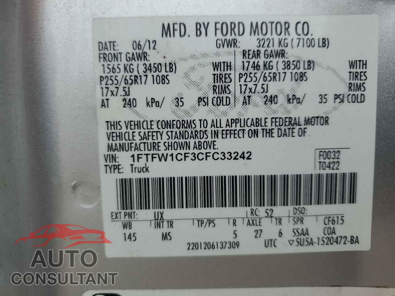 FORD F-150 2012 - 1FTFW1CF3CFC33242
