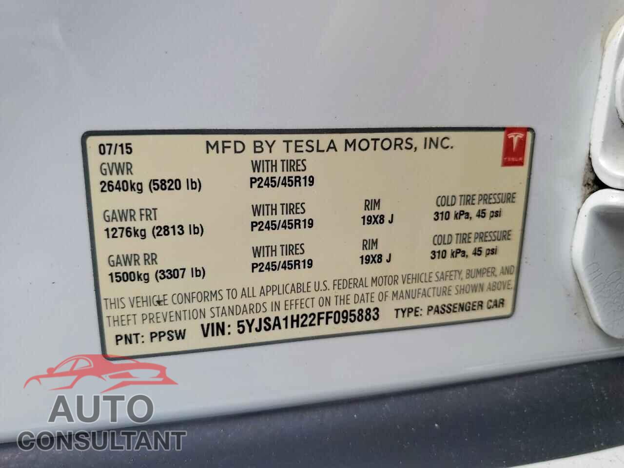 TESLA MODEL S 2015 - 5YJSA1H22FF095883