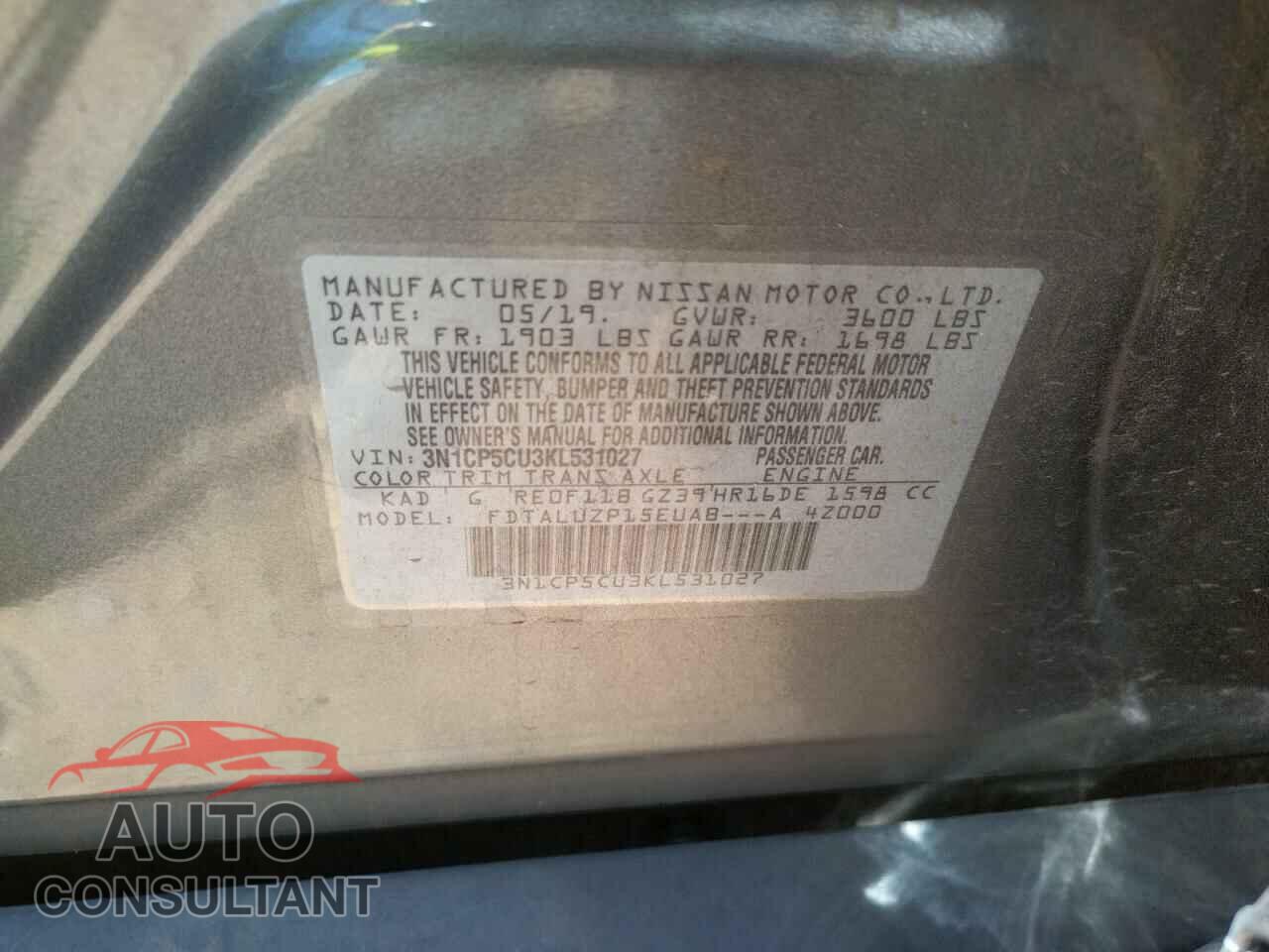NISSAN KICKS 2019 - 3N1CP5CU3KL531027