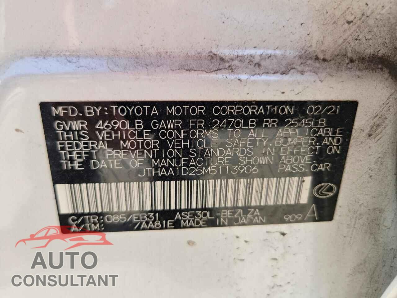 LEXUS IS 2021 - JTHAA1D25M5113906