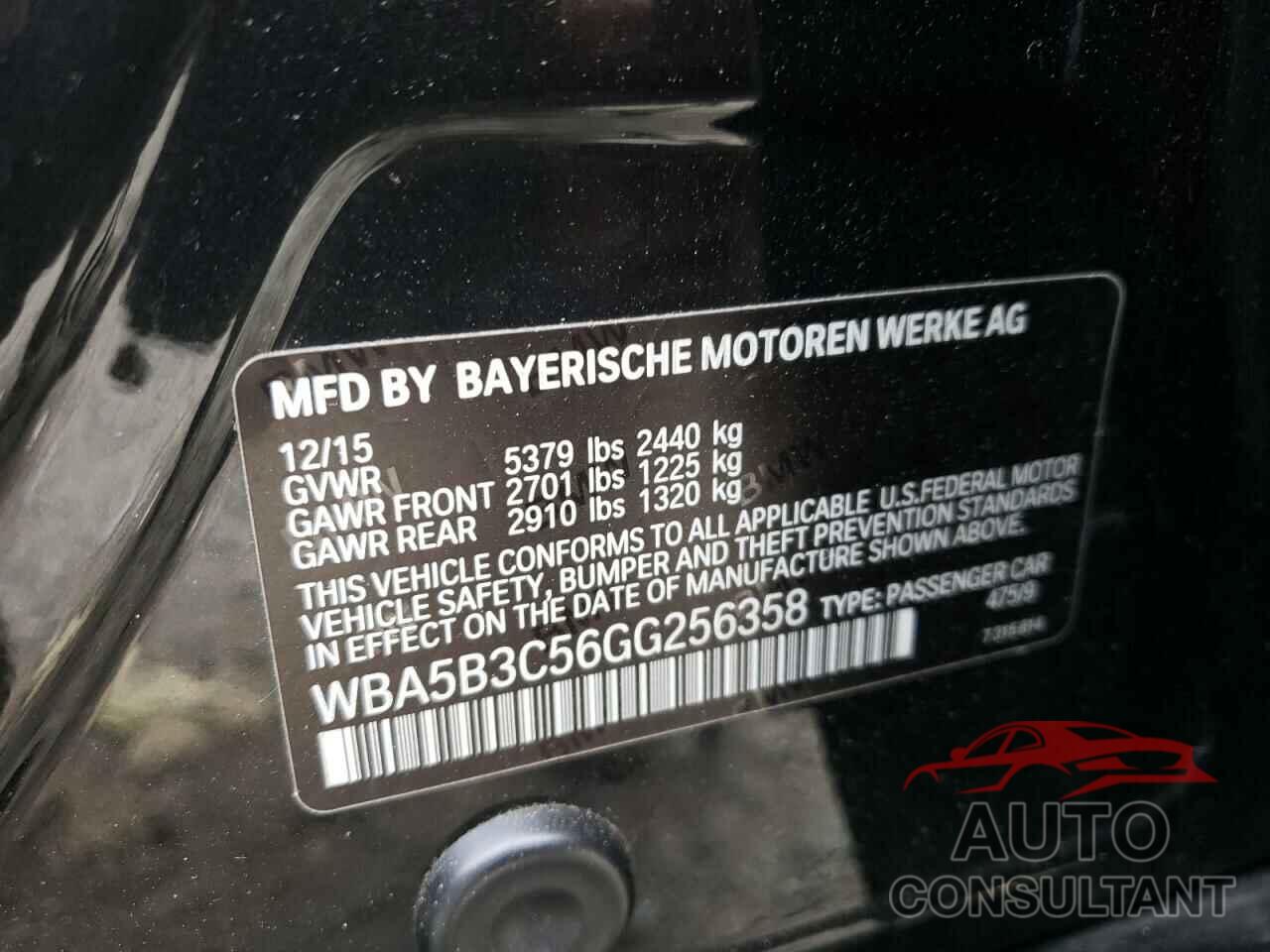 BMW 5 SERIES 2016 - WBA5B3C56GG256358