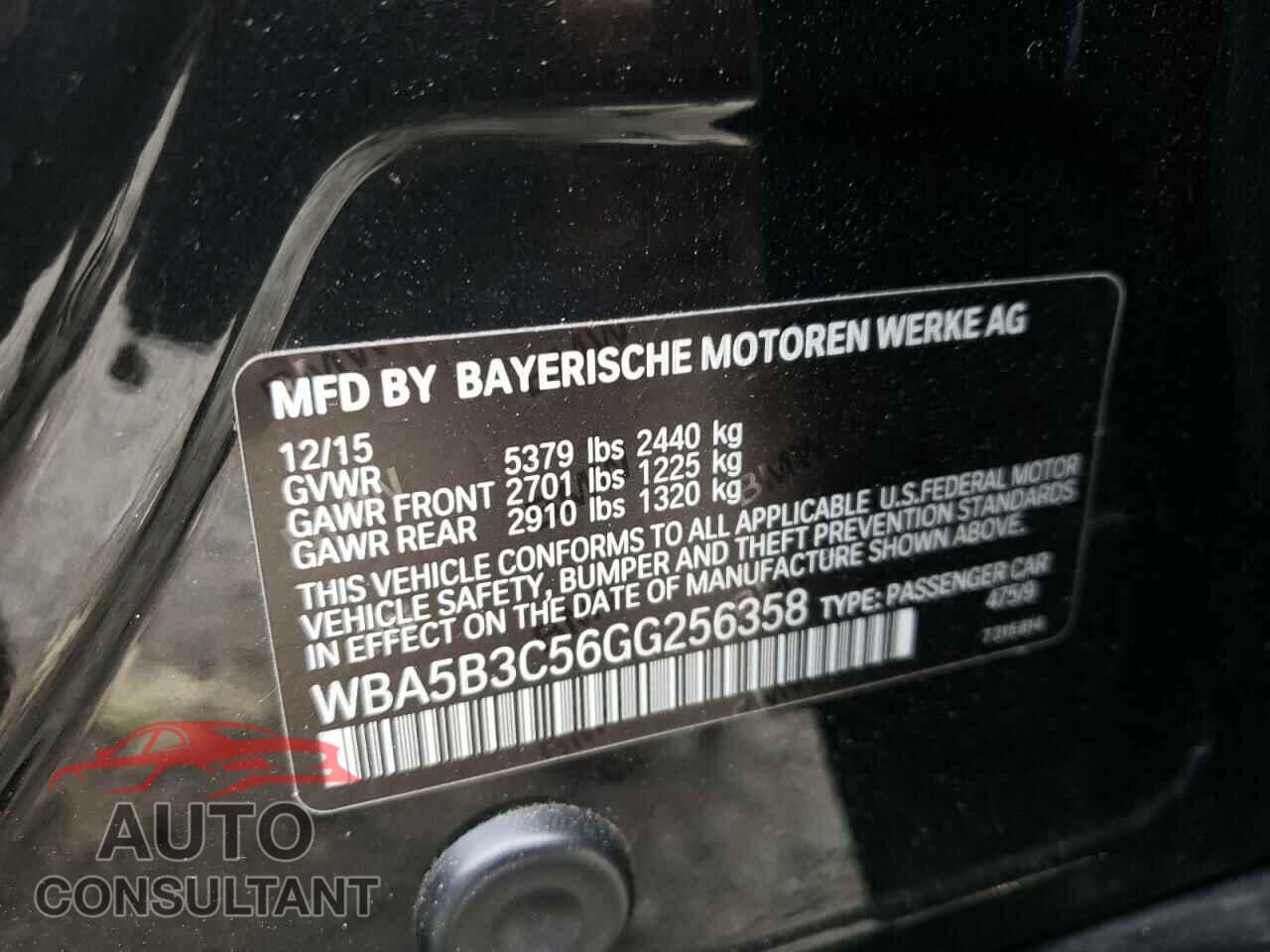 BMW 5 SERIES 2016 - WBA5B3C56GG256358
