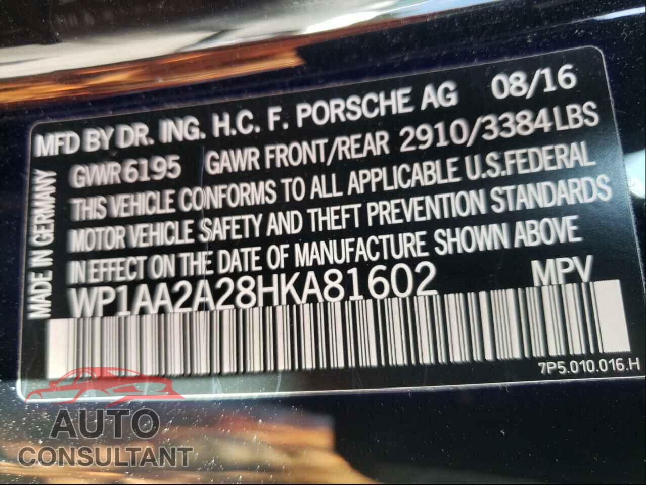 PORSCHE CAYENNE 2017 - WP1AA2A28HKA81602
