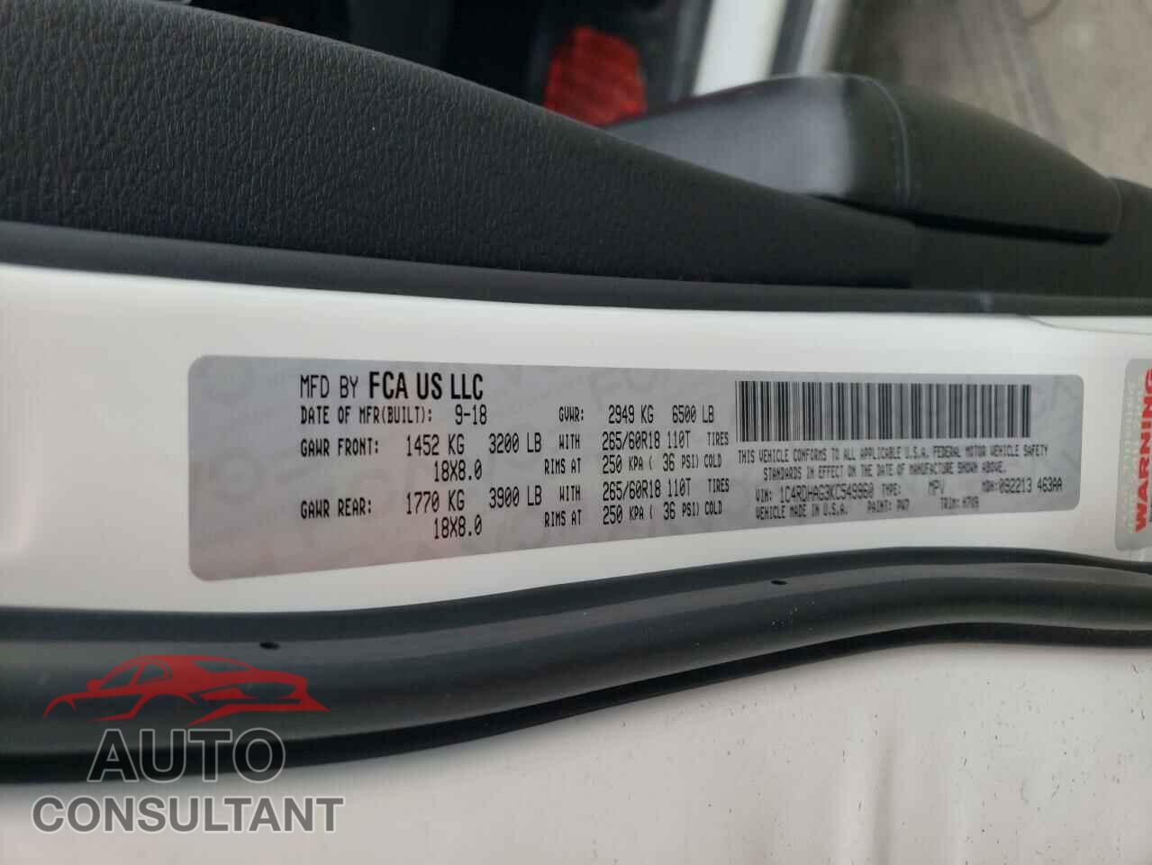 DODGE DURANGO 2019 - 1C4RDHAG3KC549960
