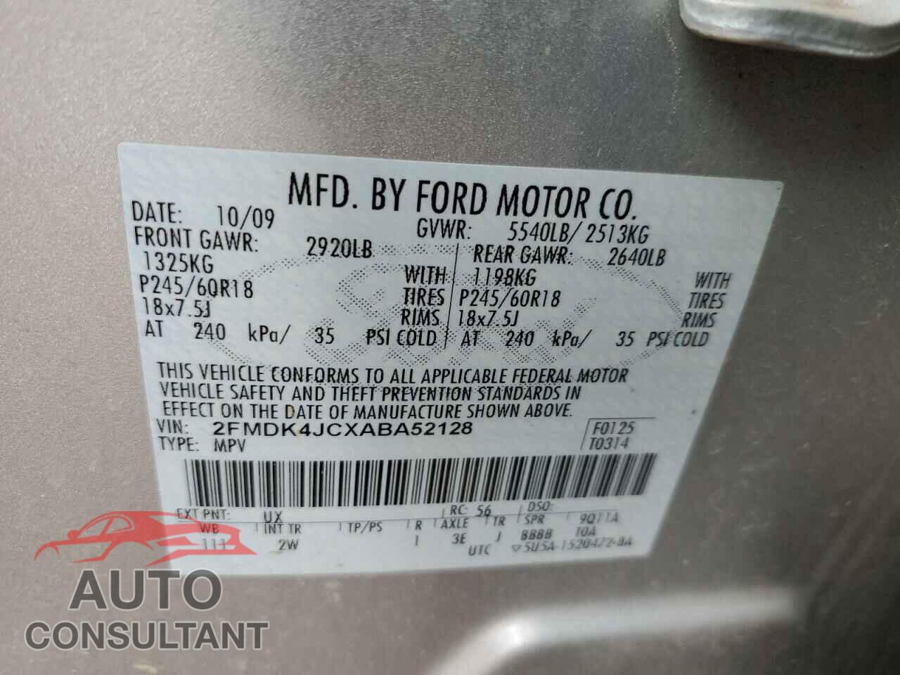 FORD EDGE 2010 - 2FMDK4JCXABA52128