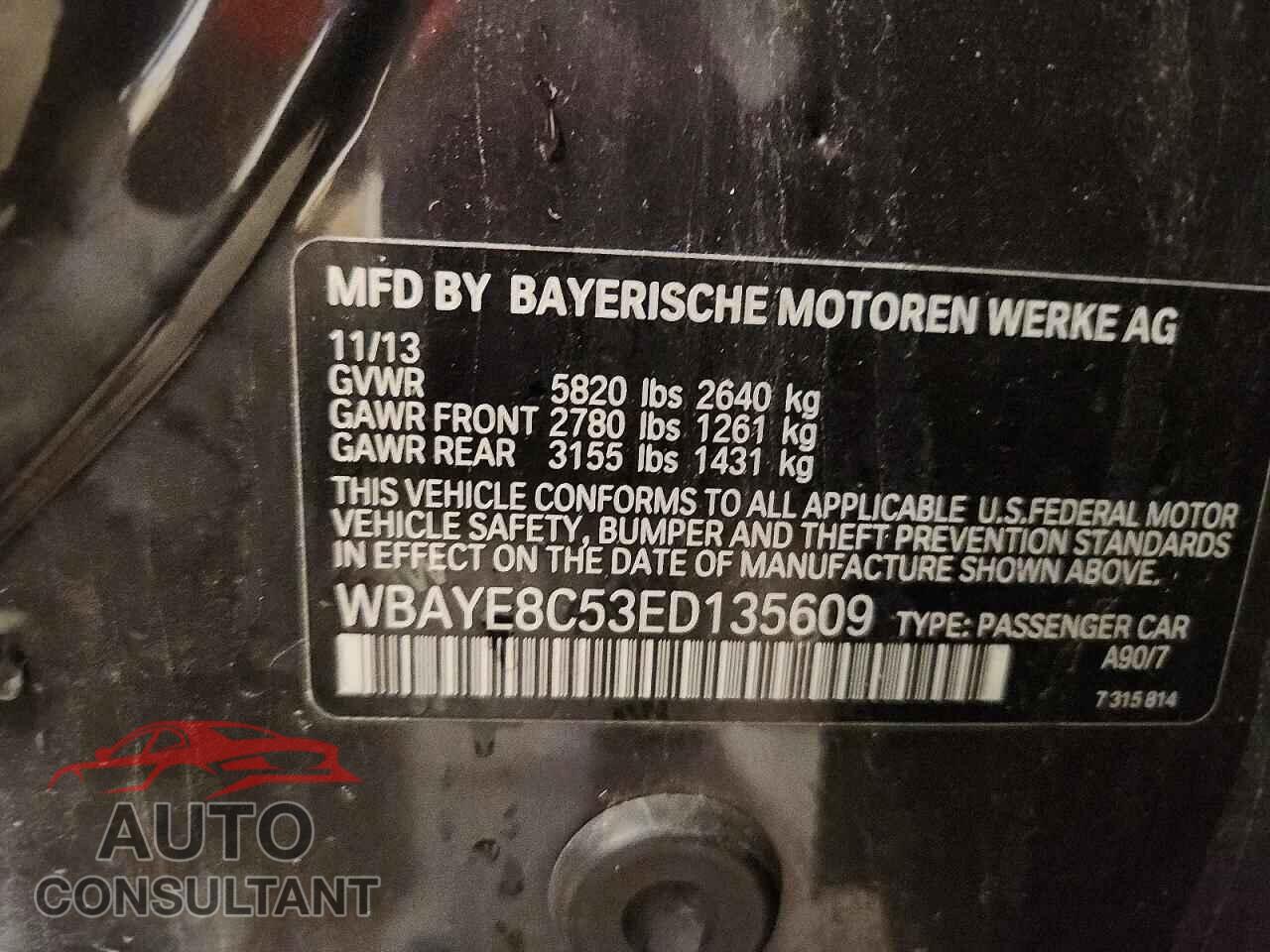 BMW 7 SERIES 2014 - WBAYE8C53ED135609