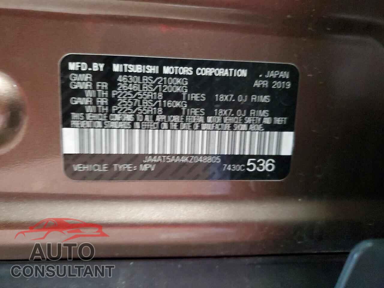 MITSUBISHI ECLIPSE 2019 - JA4AT5AA4KZ048805