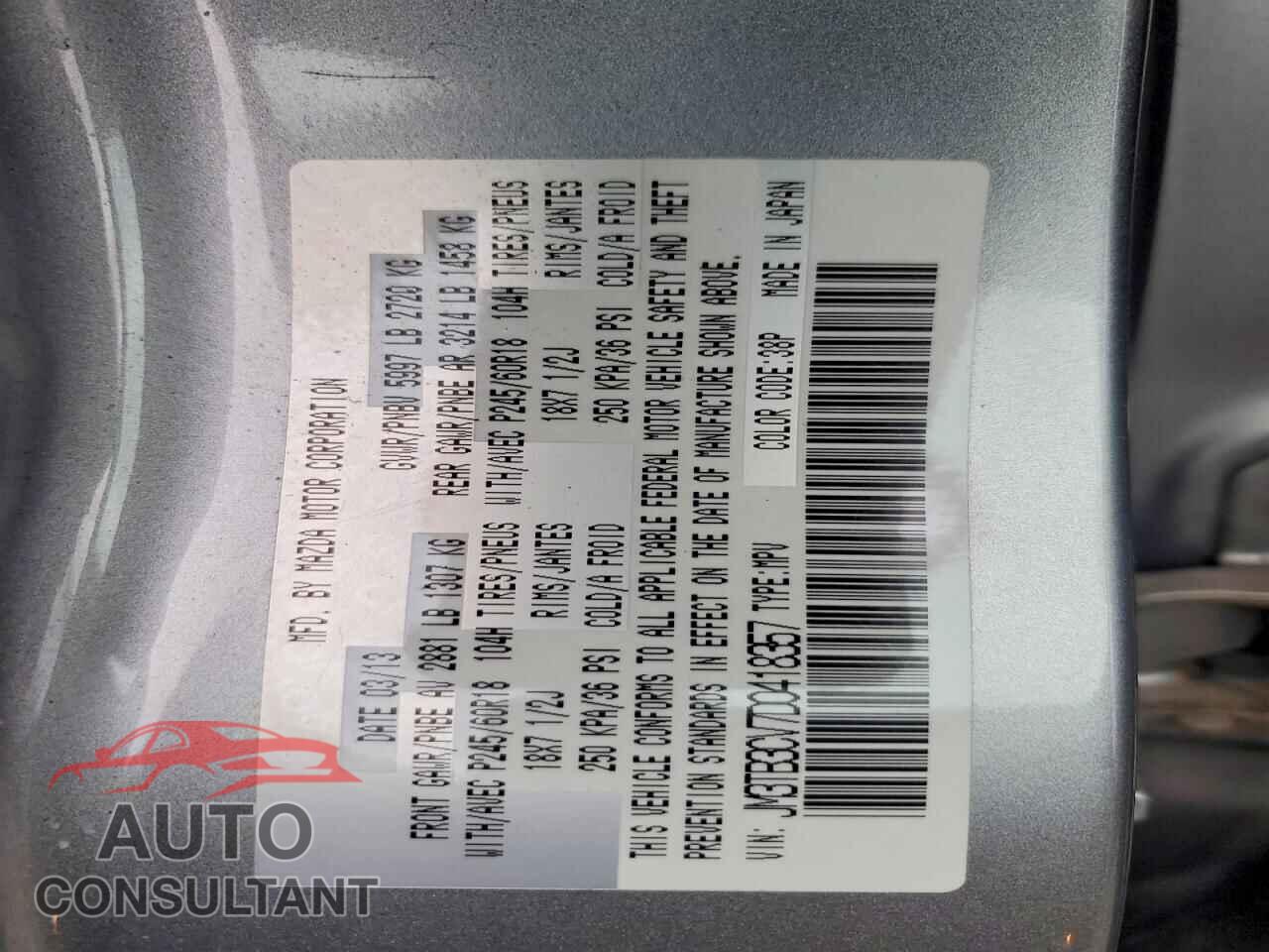 MAZDA CX-9 2013 - JM3TB3CV7D0418357