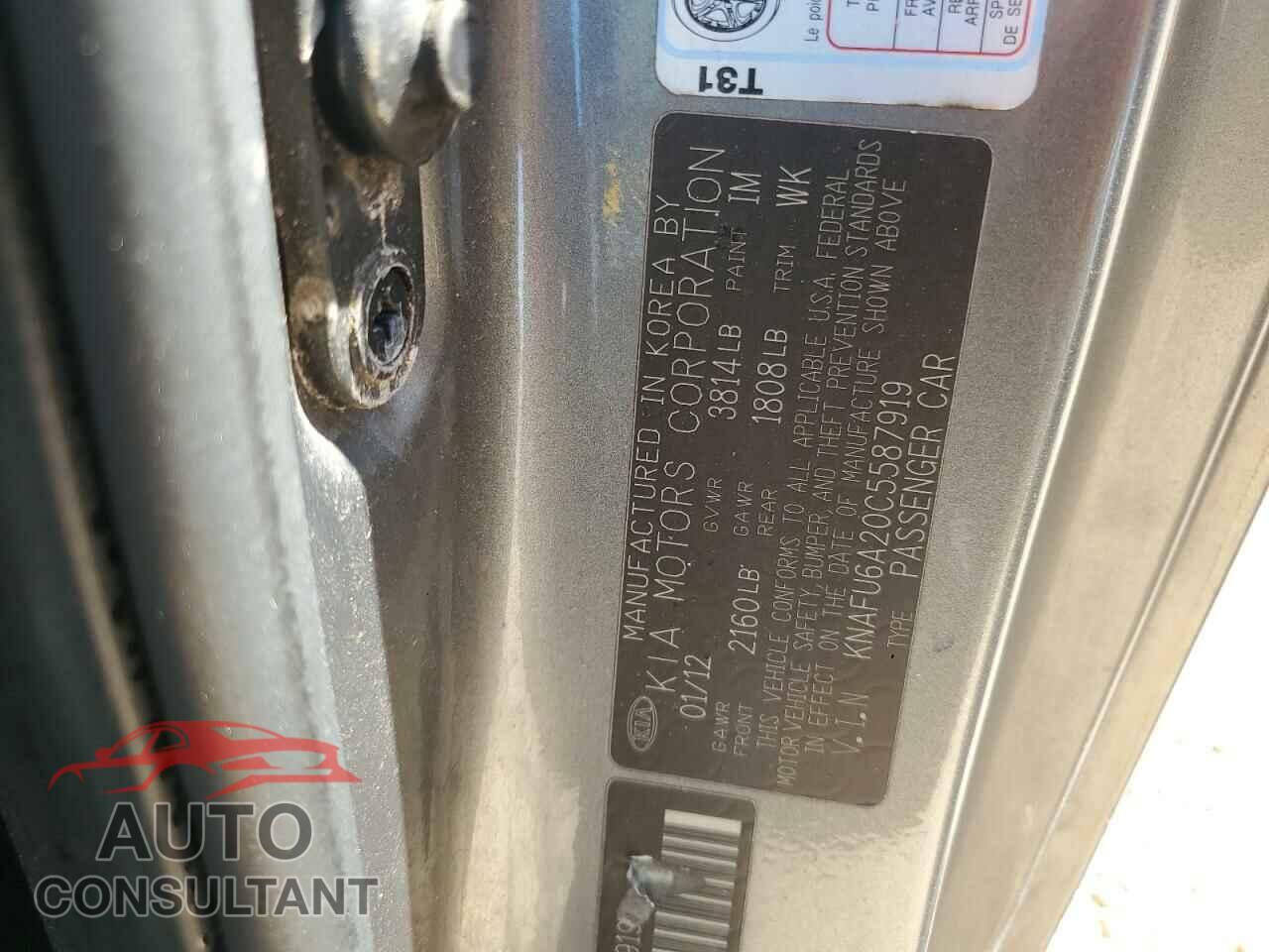 KIA FORTE 2012 - KNAFU6A20C5587919