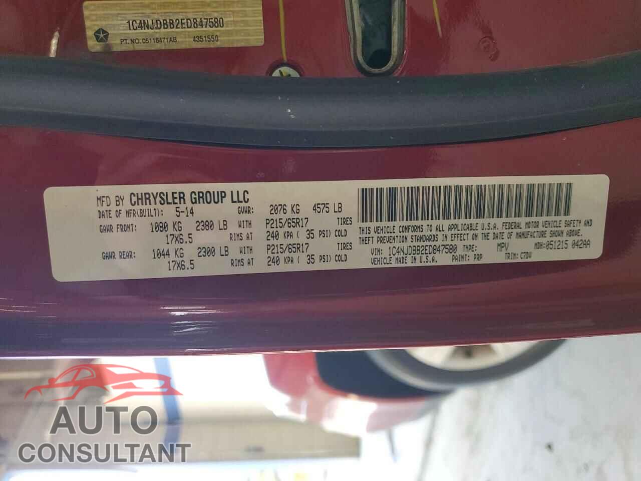 JEEP COMPASS 2014 - 1C4NJDBB2ED847580