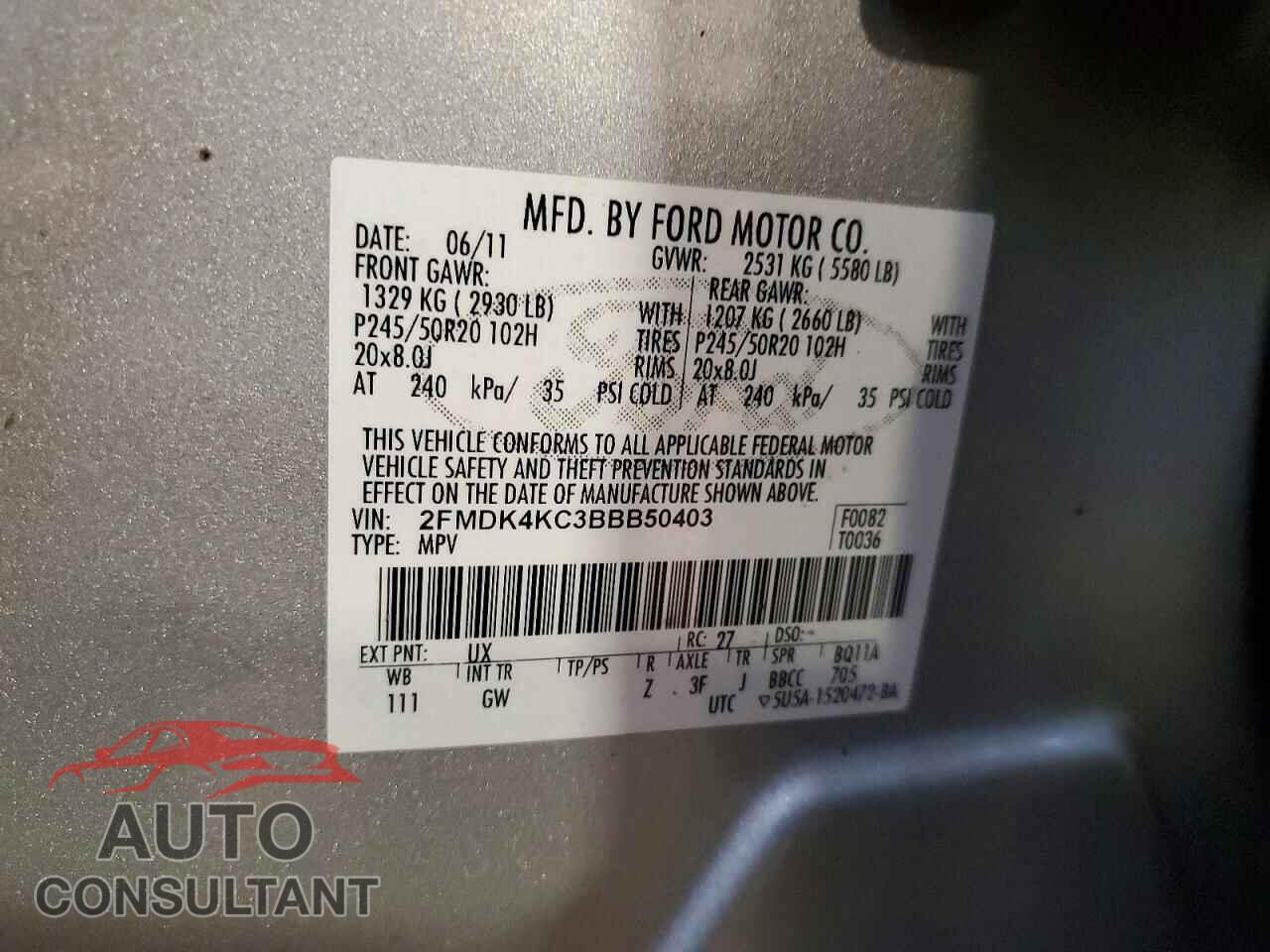 FORD EDGE 2011 - 2FMDK4KC3BBB50403