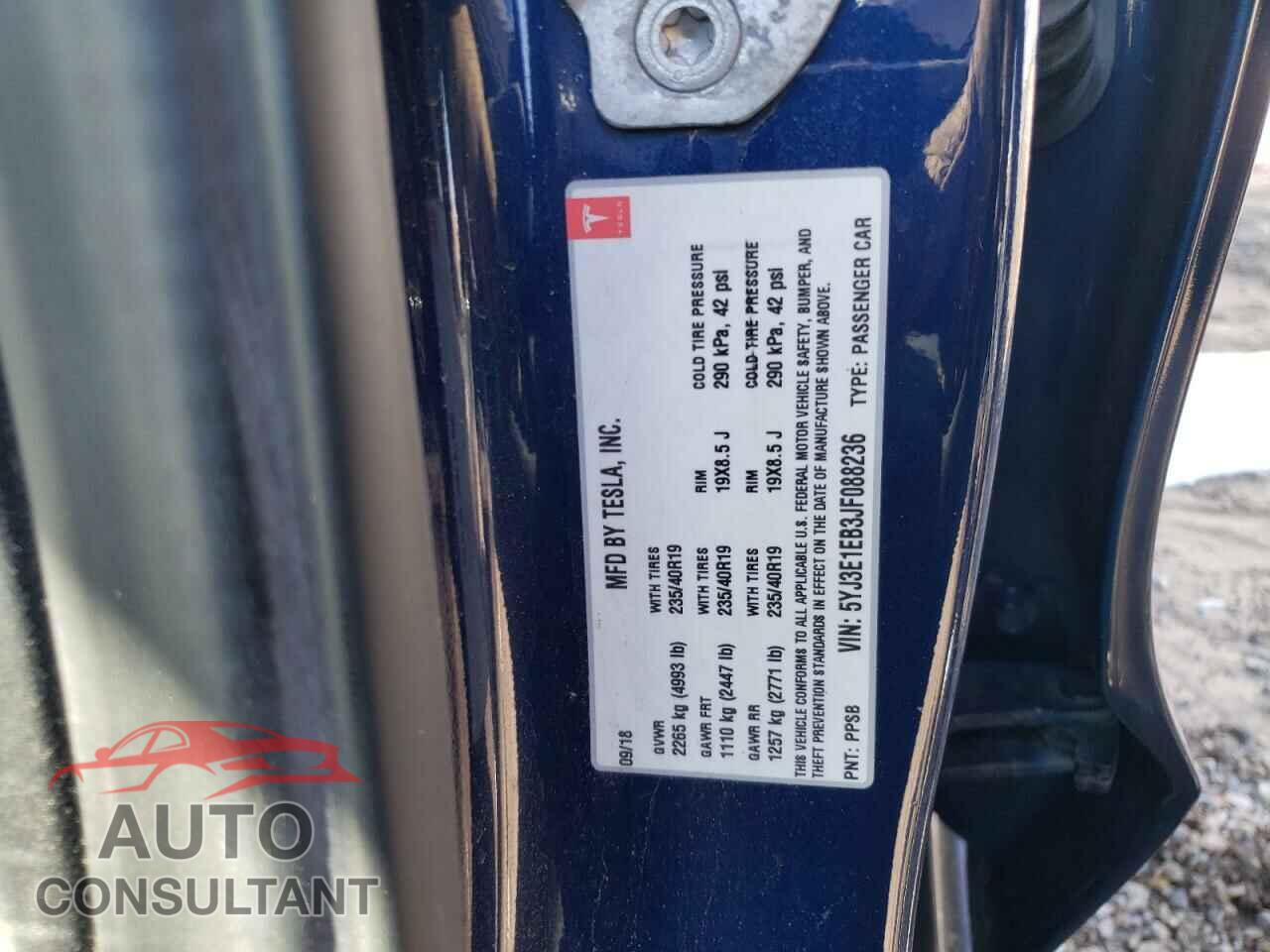 TESLA MODEL 3 2018 - 5YJ3E1EB3JF088236