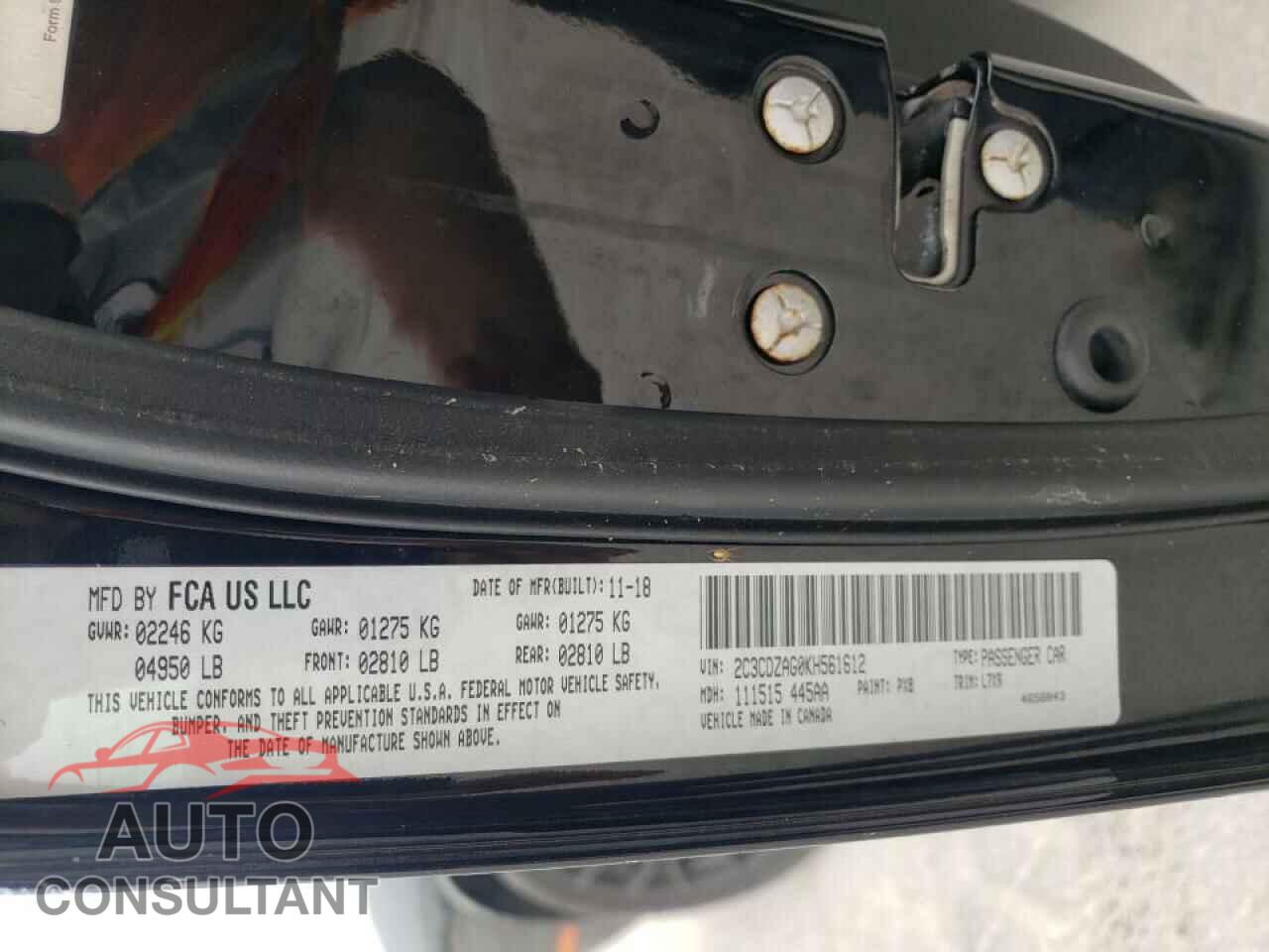 DODGE CHALLENGER 2019 - 2C3CDZAG0KH561612