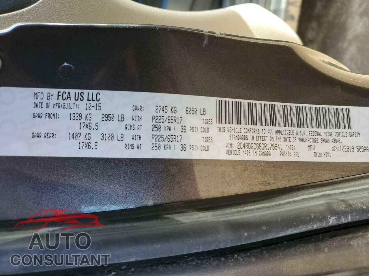 DODGE CARAVAN 2016 - 2C4RDGCG9GR179541