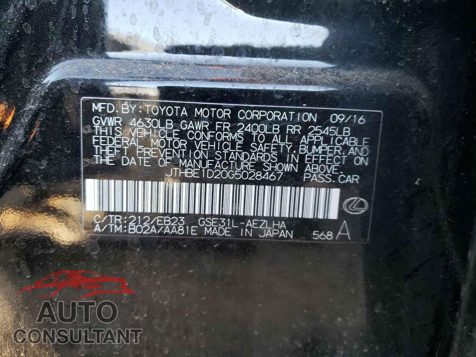 LEXUS IS 2016 - JTHBE1D20G5028467