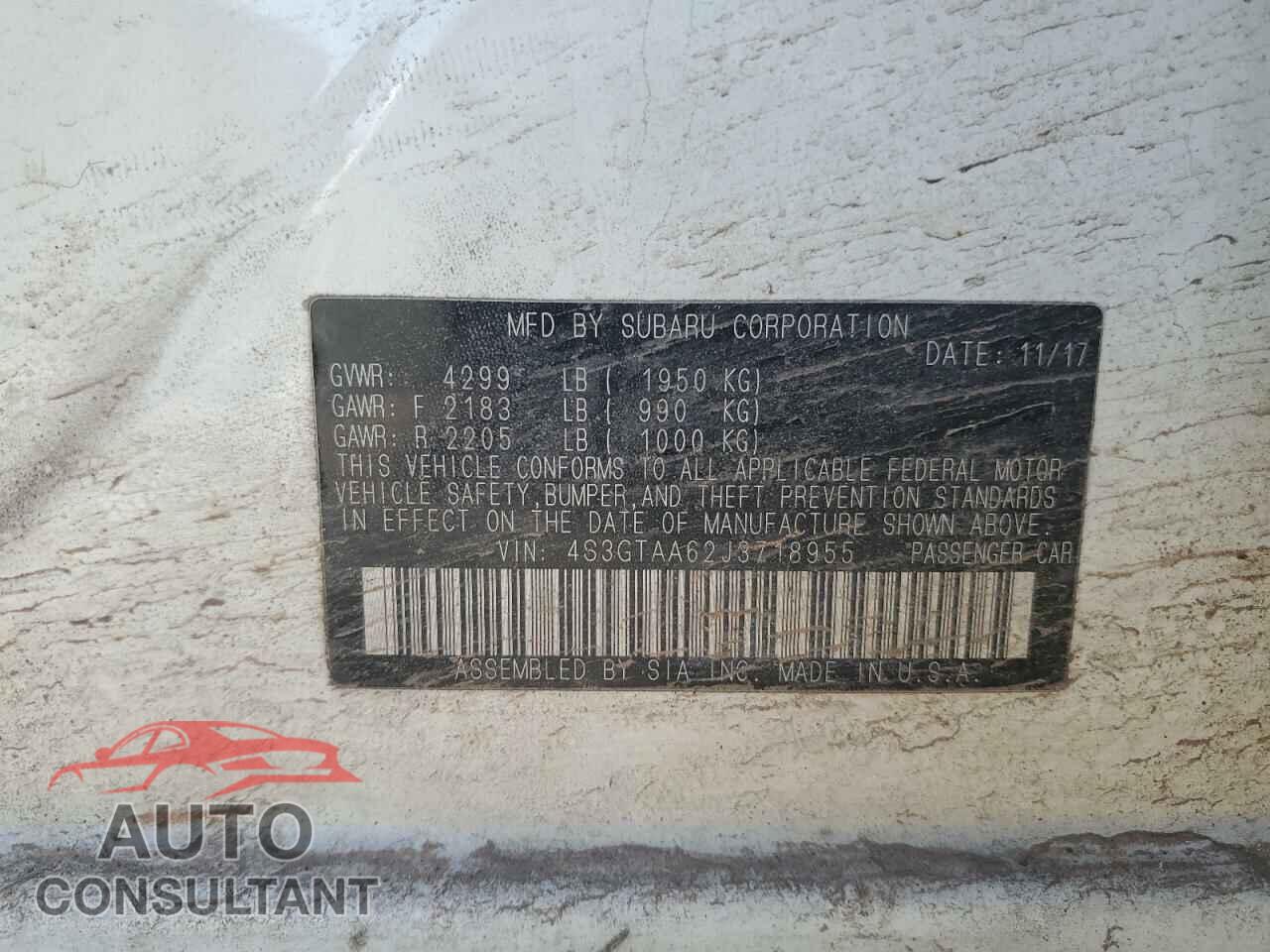 SUBARU IMPREZA 2018 - 4S3GTAA62J3718955