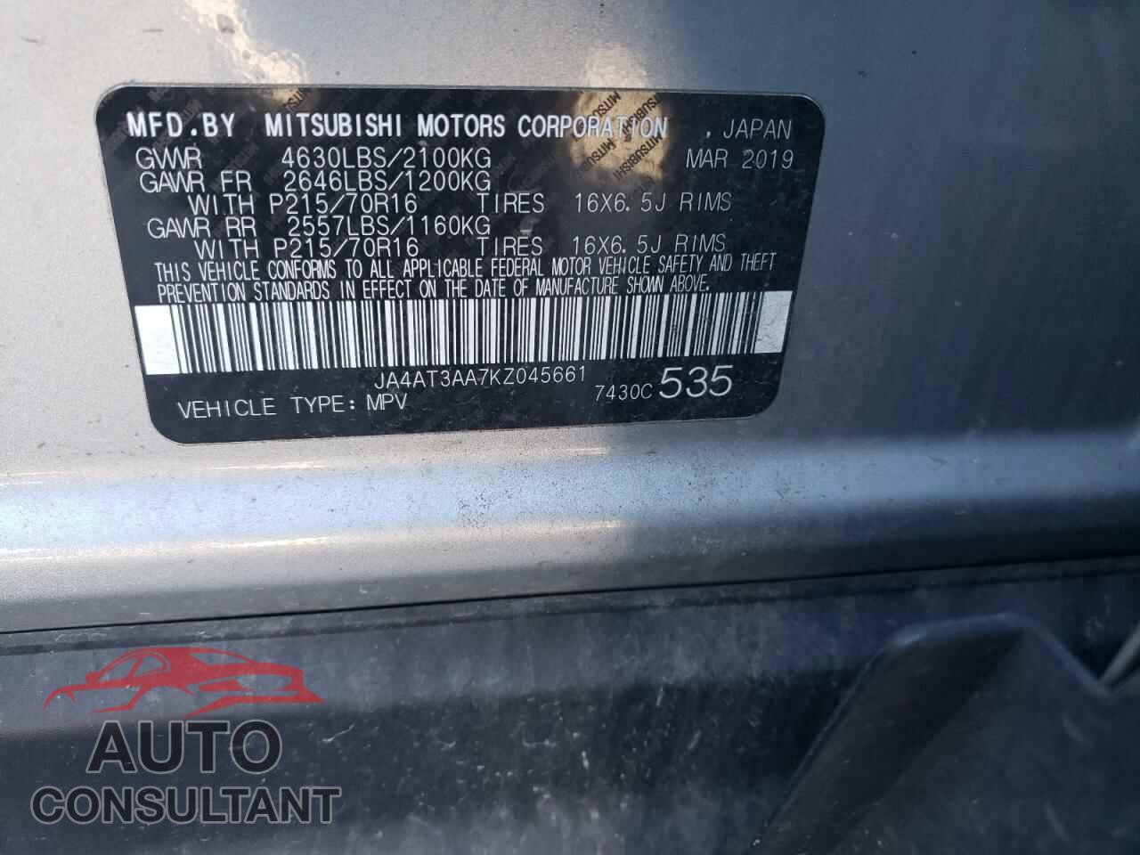 MITSUBISHI ECLIPSE 2019 - JA4AT3AA7KZ045661