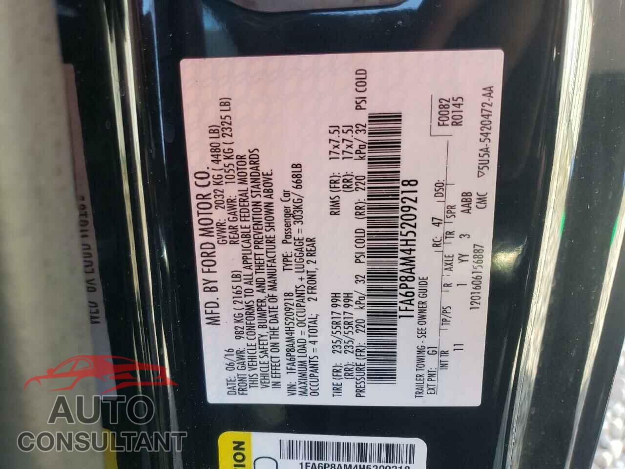 FORD MUSTANG 2017 - 1FA6P8AM4H5209218