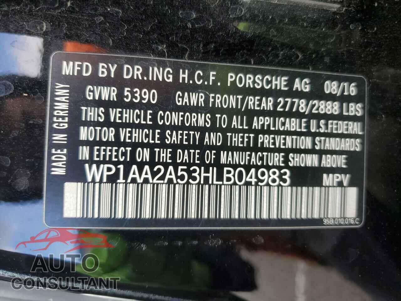 PORSCHE MACAN 2017 - WP1AA2A53HLB04983