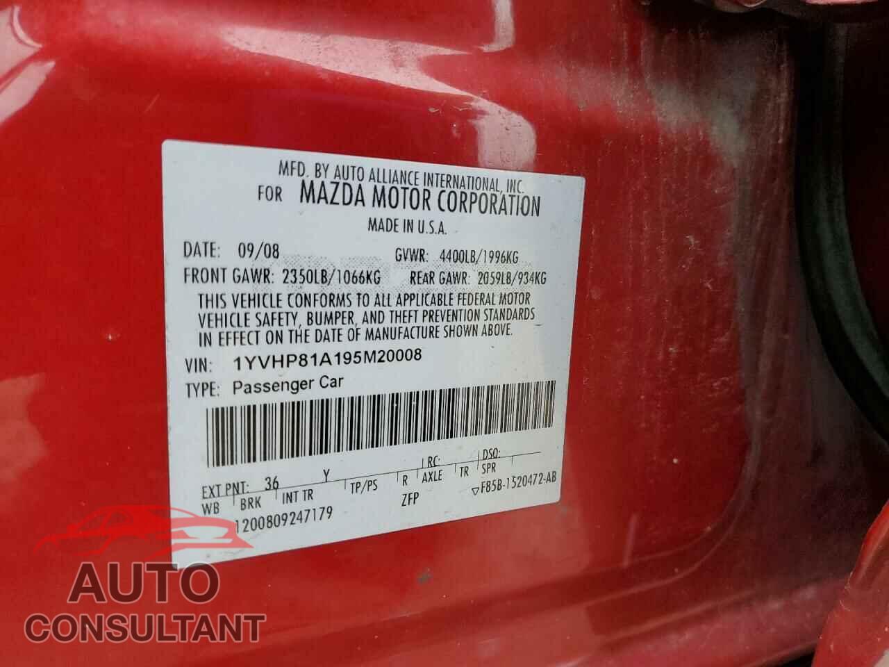 MAZDA 6 2009 - 1YVHP81A195M20008