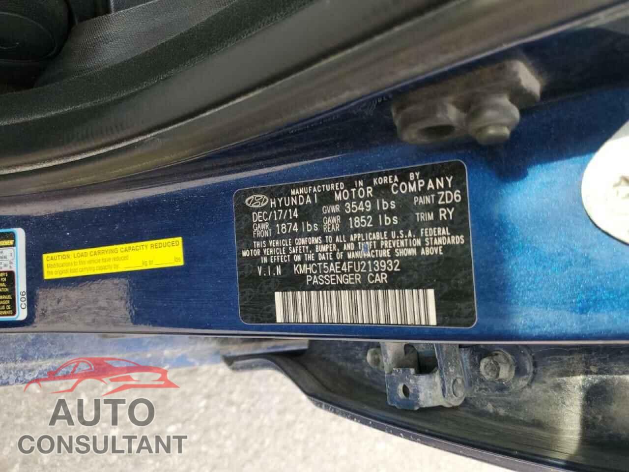 HYUNDAI ACCENT 2015 - KMHCT5AE4FU213932