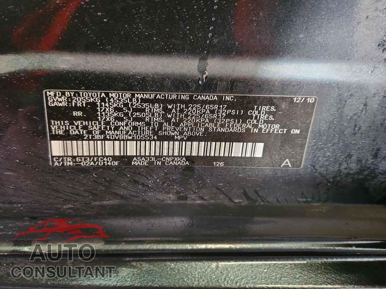 TOYOTA RAV4 2011 - 2T3BF4DV8BW105534