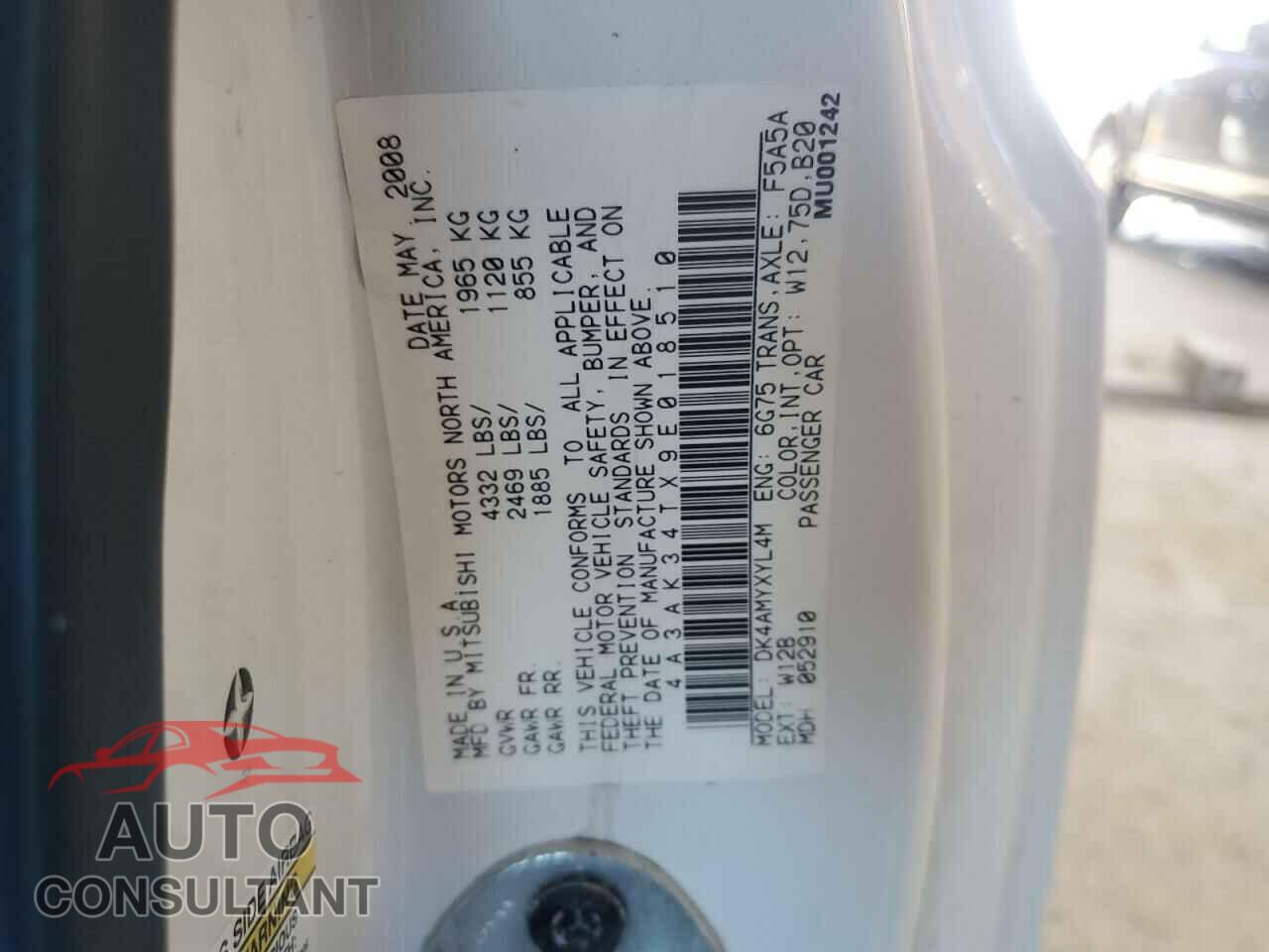 MITSUBISHI ECLIPSE 2009 - 4A3AK34TX9E018510