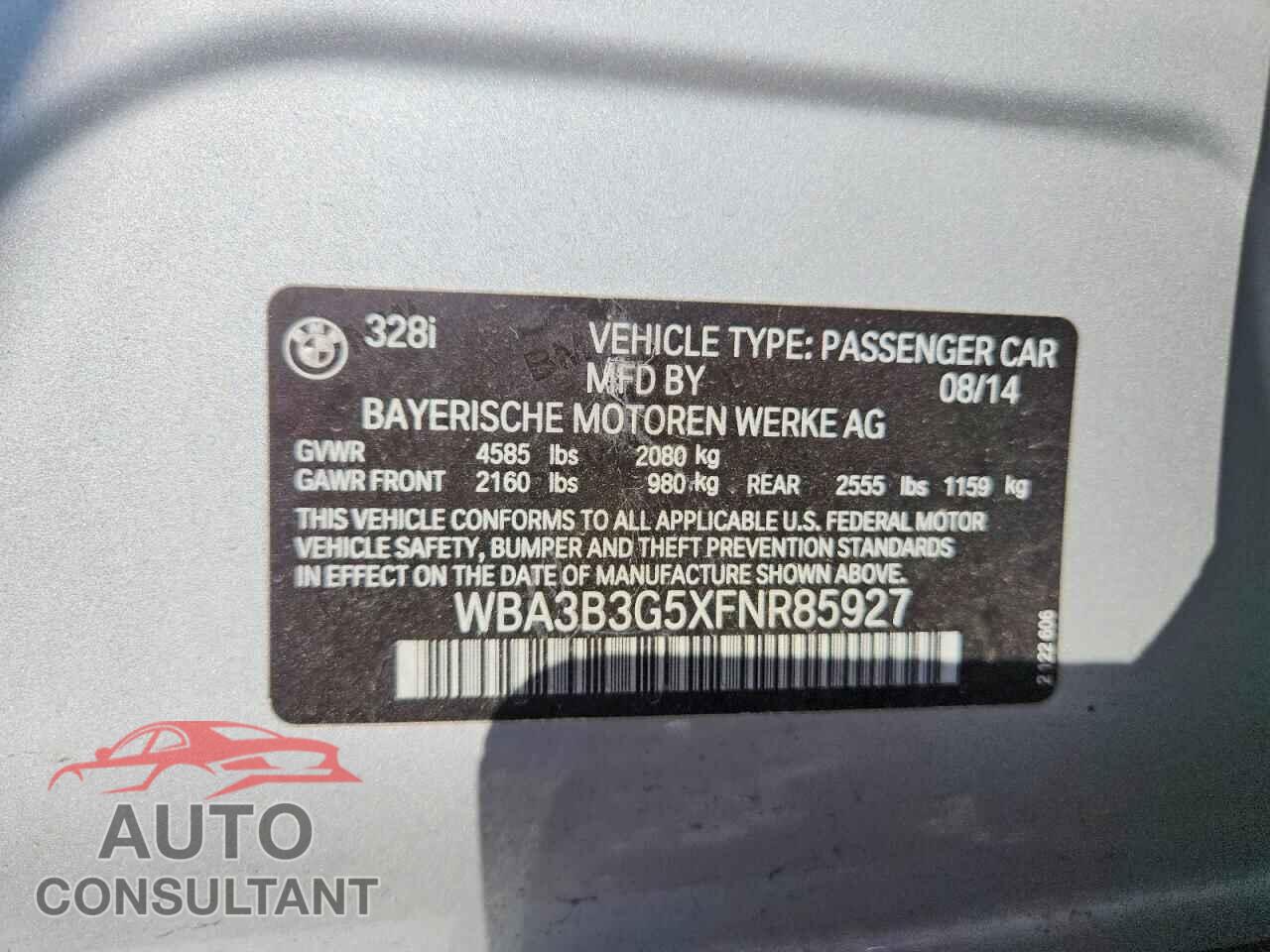 BMW 3 SERIES 2015 - WBA3B3G5XFNR85927