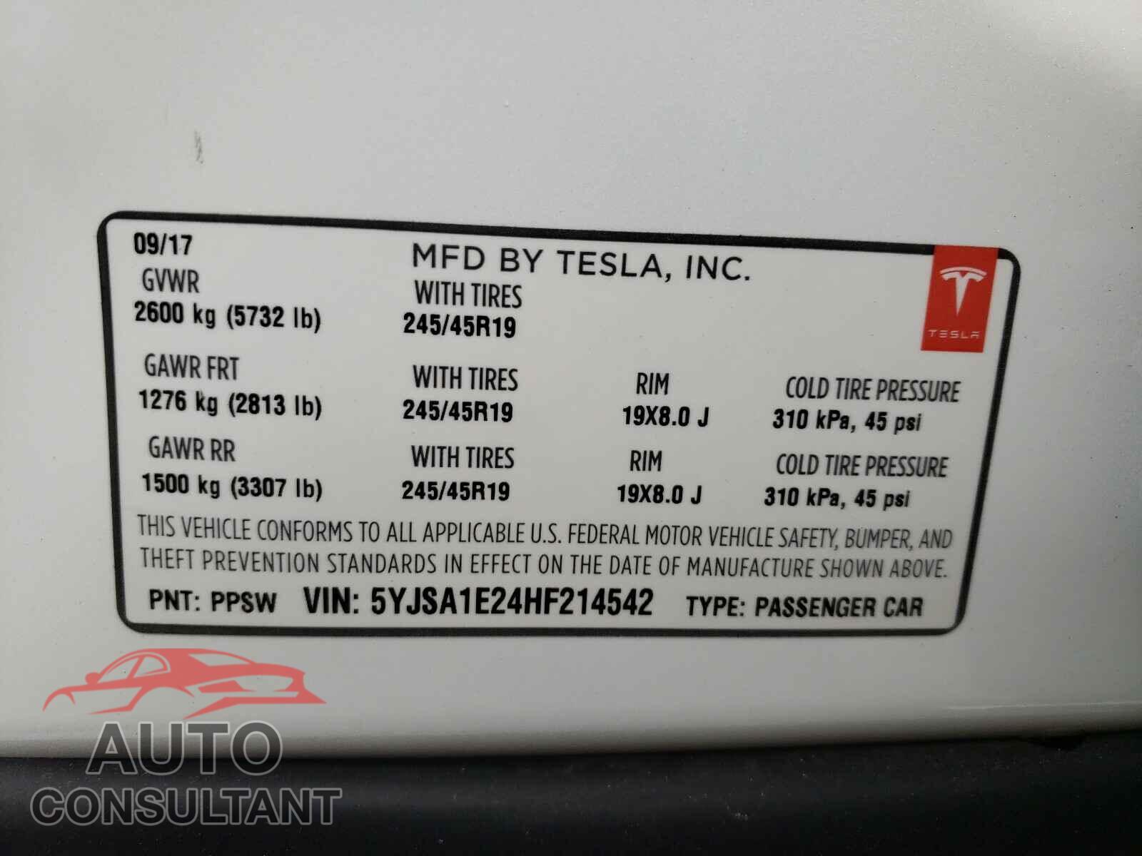 TESLA MODEL S 2017 - 5YJSA1E24HF214542