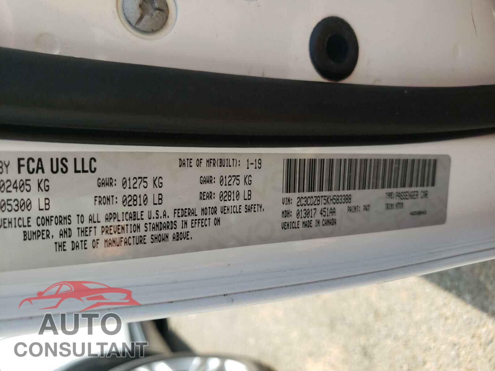 DODGE CHALLENGER 2019 - 2C3CDZBT5KH583388
