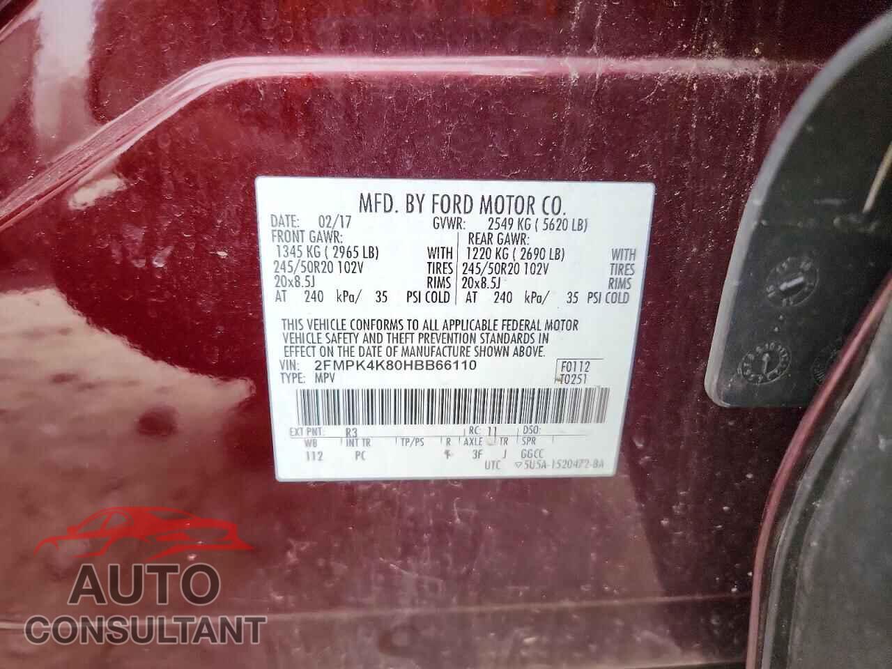 FORD EDGE 2017 - 2FMPK4K80HBB66110
