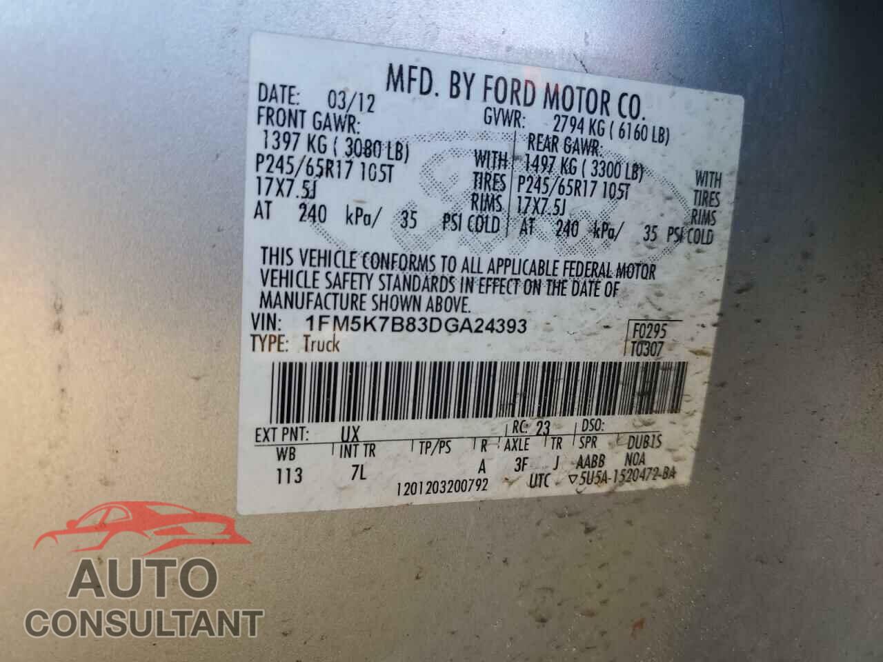 FORD EXPLORER 2013 - 1FM5K7B83DGA24393
