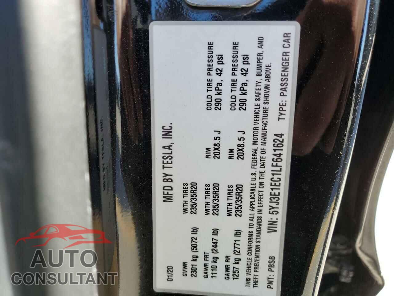 TESLA MODEL 3 2020 - 5YJ3E1EC1LF641624